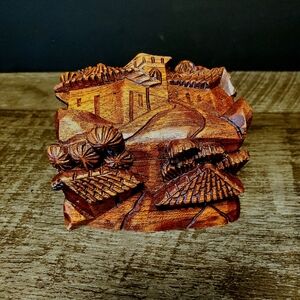 Hand Carved Vintage Wooden Trinket Jewelry Box